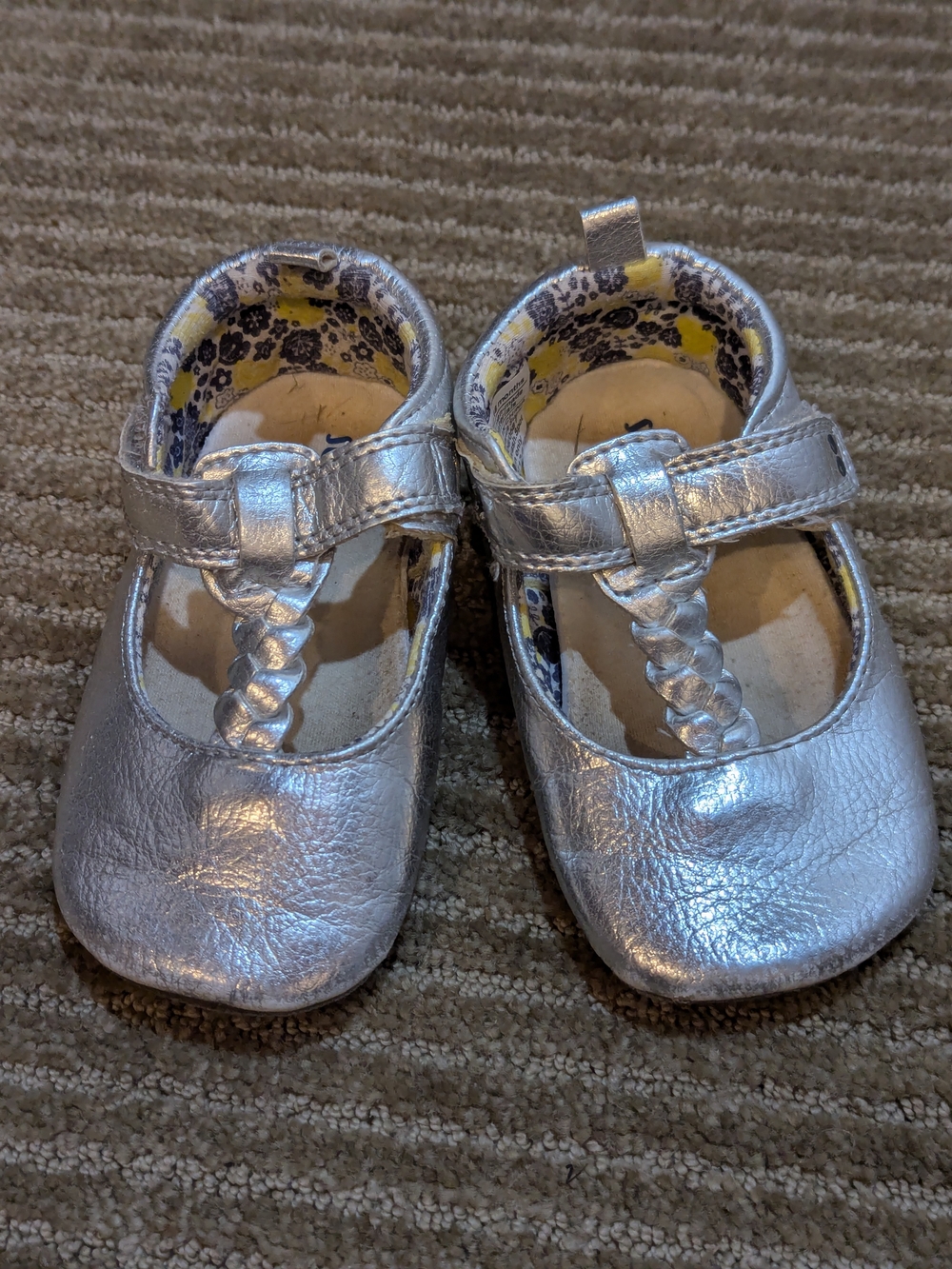 Stride Rite Metallic Silver Braided Mary Jane Baby Shoes